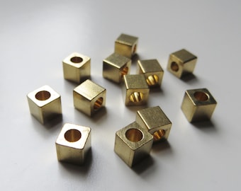 5mm Gold Metal Cube Beads - Large Hole - 12 pieces