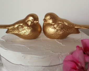 Gold Wedding Cake Topper Love Birds Gold Vintage Birds Gold Home Decor Ceramic Bird Favors In Stock Ready to Ship Bird Home Decor