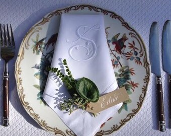 Personalized Napkins - 12 Monogrammed linen hemstitched dinner napkins 20x20in. Monogrammed Napkins