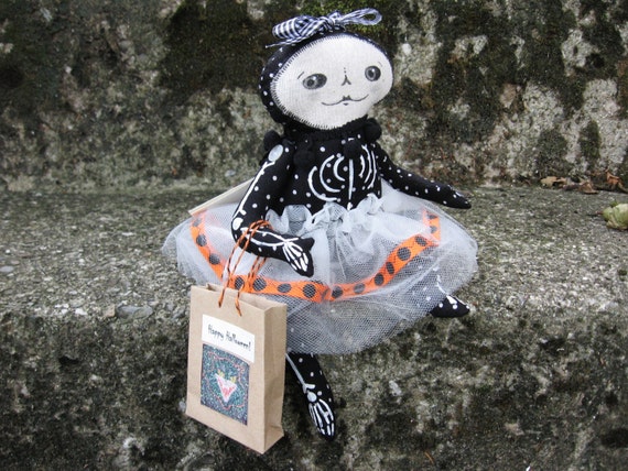 Halloween Jointed Handmade Art Collectible Doll "Kimmie Bones" one of the 'Bones Sisters'