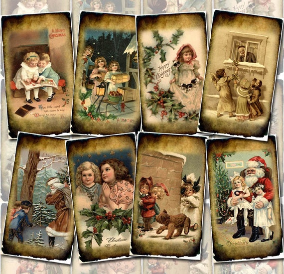 items similar to christmas winter scenes primitive grunged vintage art