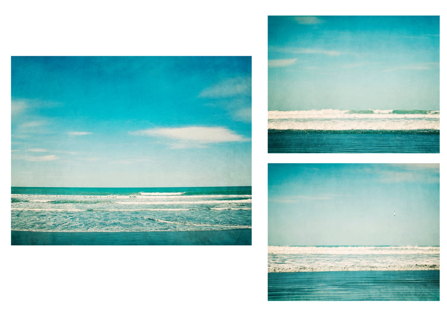 Teal Ocean set of 3 beach photos 11x14 and 2 8x10 beach