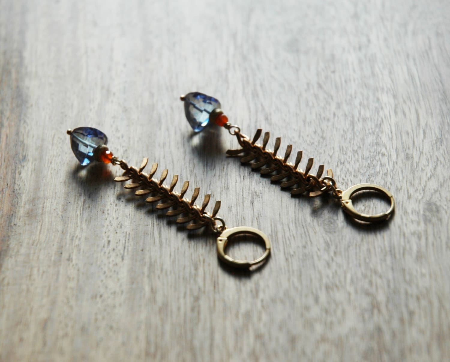 Long Fish Bone Earrings / Gold Fish Bone Earrings / by RawLuxGems