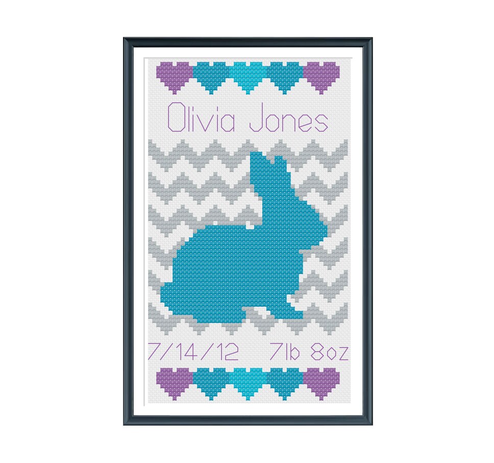 Bunny Girl Birth Announcement Cross Stitch Pattern Instant