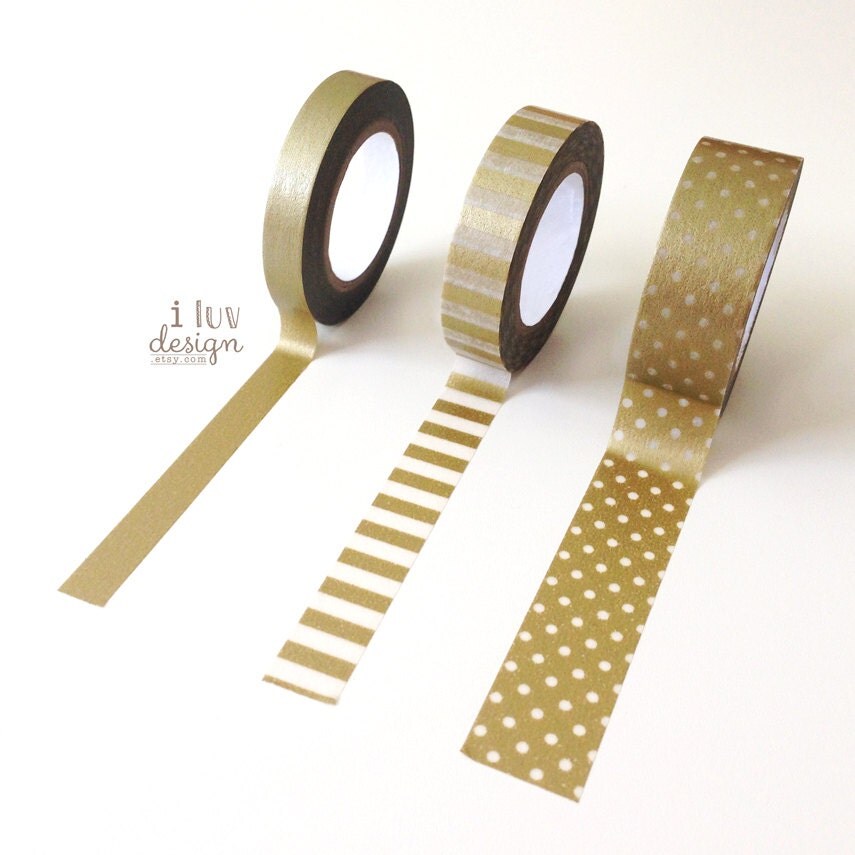 3 Metallic Gold Washi Tapes 78 Feet/Pkg Decorative by iluvdesign