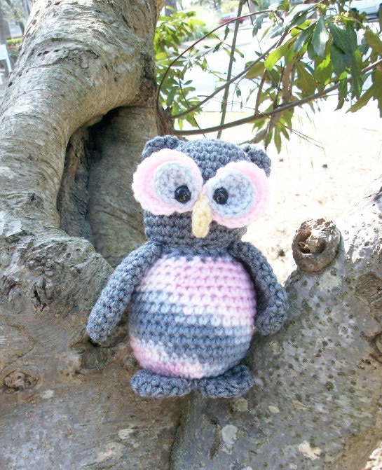 Plush Toy Owl Grace the Gray Owl Stuffed by CoastalCrochetCrafts