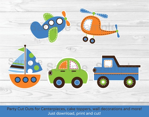 Transportation Vehicles Car Sailboat Plane Printable Party ...