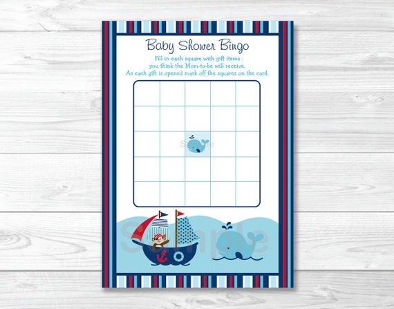 Cute Nautical Baby Shower Bingo Game / Nautical Baby Shower / Pirate Baby Shower / Whale Baby Shower / Baby Shower Bingo / INSTANT DOWNLOAD Il_570xn