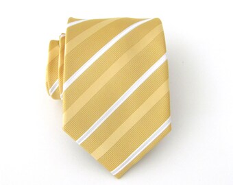 Mens Ties. Necktie Yellow and White Stripes Mens Tie