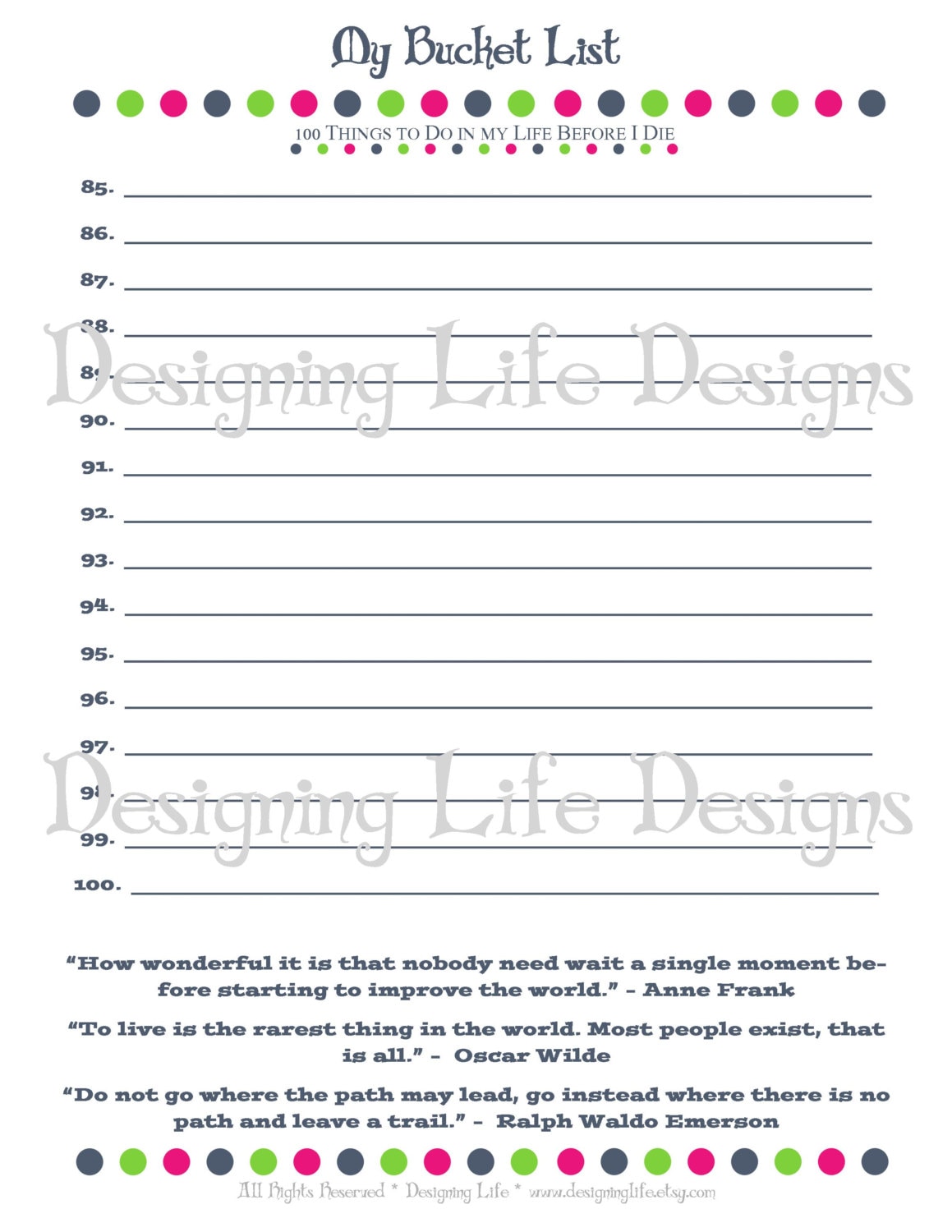 Bucket List Printable with Worksheet Make a plan to live