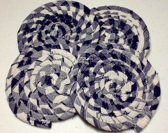 Bohemian Coiled Fabric Coasters - Blue and White - Storage and Organization handmade
