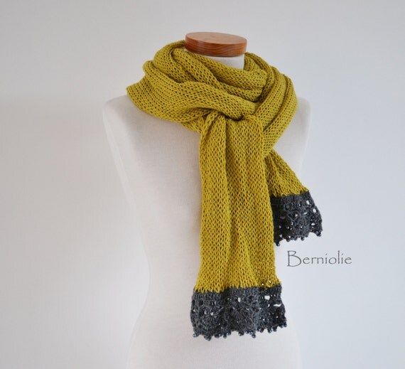 Women scarf mustard yellow and gray