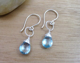 Blue Topaz Earrings Sterling Silver Sky Blue Topaz Gemstone Dangle Earrings December Birthstone Jewelry Minimalist Earrings - Pure Sky