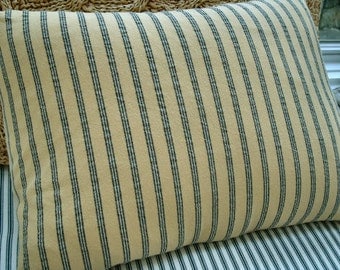 French Cottage/Down Pillow/Yellow Black Ticking/Paris Shabby Chic/Stripe/Urban/Farmhouse/Decorative/Lumbar/Throw Pillow
