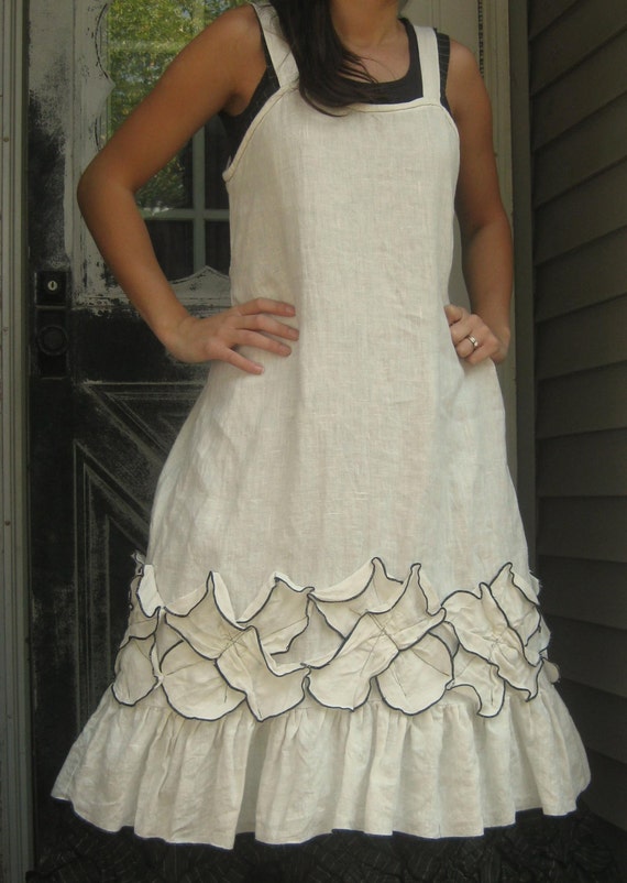 White Linen Petal Dress 2X Plus Size