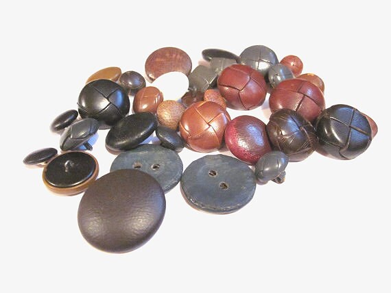 Vintage Leather Covered Button Lot