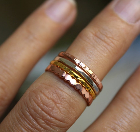 Stacking Ring Rose Gold Ring Dot Yellow Gold Skinny Textured