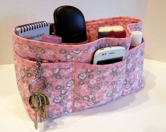 Quilted Purse Organizer Insert With Enclosed Bottom Large - Pink and ...