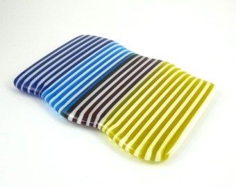 Colorful Fused Glass Spoon Rest - Yellow, Red, Turquoise, Blue and White Glass