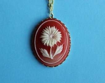 Vintage Red Flower Cameo Necklace