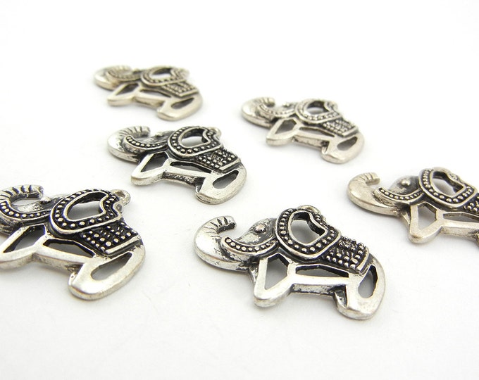 Set of 6 Burnished Silver-tone Cut-out Elephant Charms