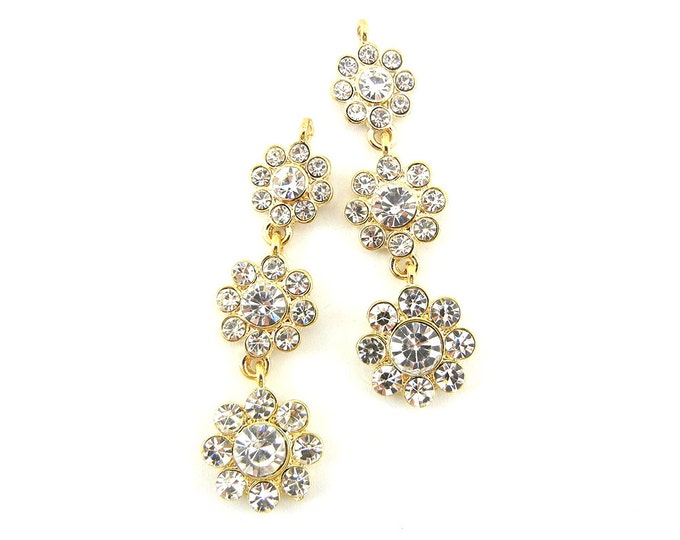 Pair of Gold-tone Flower Drop Rhinestones