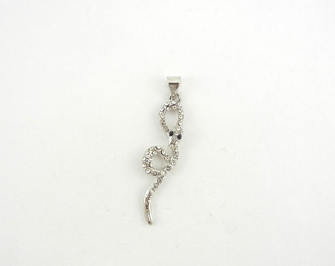 Thin Silver-tone Rhinestone Snake Pendant