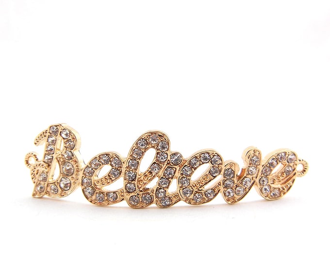 Double Link Curved Believe Word Gold-tone