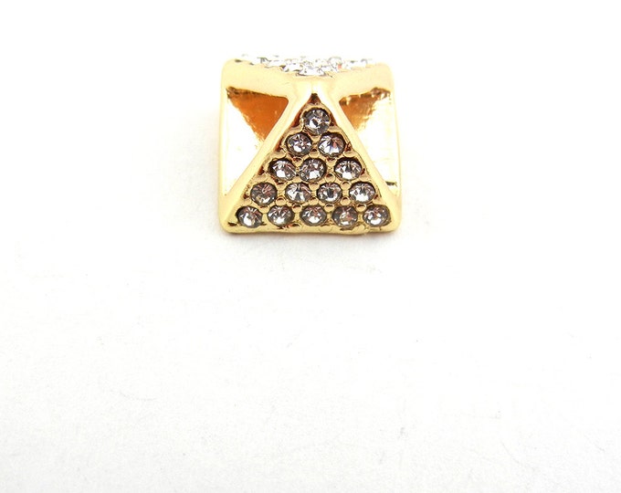 Double Link Gold-tone Open Pyramid Pendant with Rhinestones