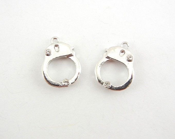 Pair of Silver-tone Handcuff Charms Rhinestone Accents