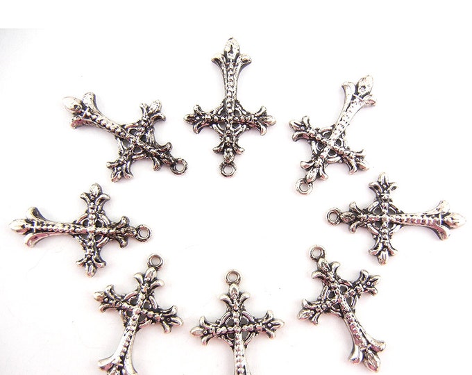 Set of 8 Antique Silver-tone Cross Charms – Set A