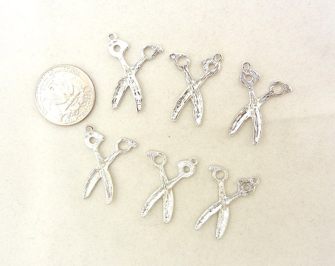 Set of 6 Silver-tone Scissor Charms