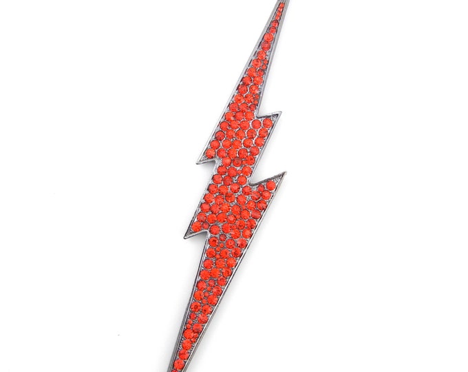 Huge 7.5 Inch Long Red Rhinestone Lightening Bolt Pendant Hematite