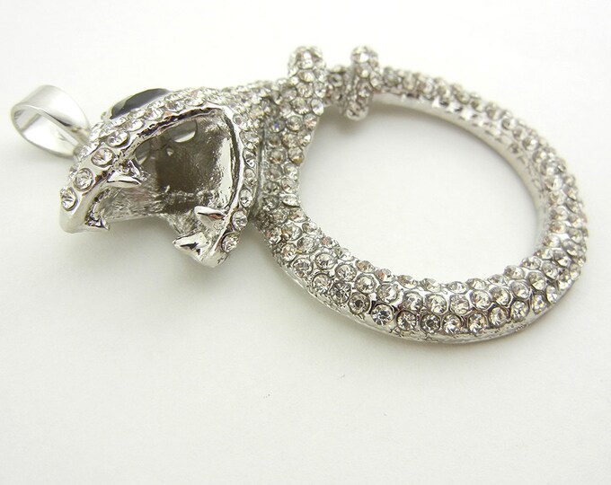 Silver-tone Rhinestone Encrusted Snake Pendant with Black Rhinestone Eye