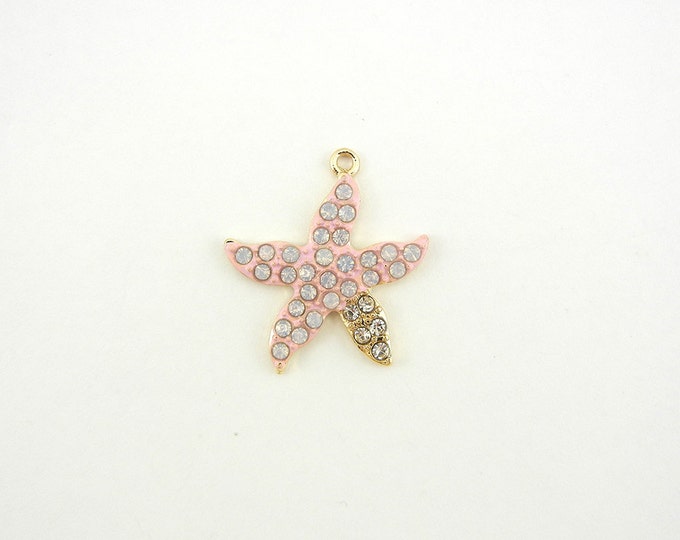 Pink Epoxy Gold-tone Starfish Charms Rhinestones