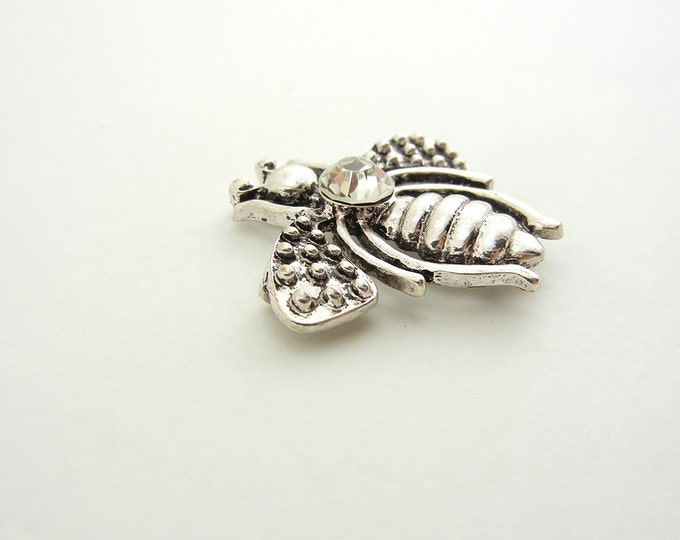 Triple Link Bee Charm Antique Silver-tone Rhinestone