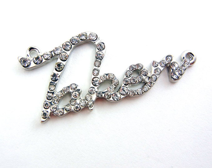 Silver-tone Rhinestone Taken Word Double Link Pendant