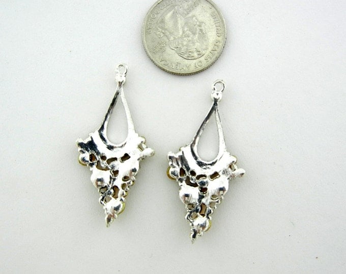 Pair of Antique silver-tone Drop Charms with Topaz Rhinestones