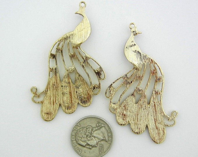 Pair of Gold-tone Peacock Charms with Purple Epoxy Rhinestones