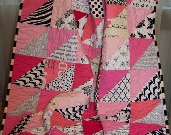 Modern Pink and Black HST Baby Girl or Toddler Quilt