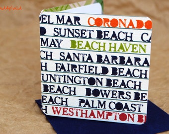 Blank Mini Card Set of 10, Beach Words Graphic with Contrasting Plaid on the Inside, Navy Envelopes, mad4plaid