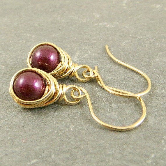 Pearl Dangle Earrings Wrapped in 14K Gold Fill by adorned7