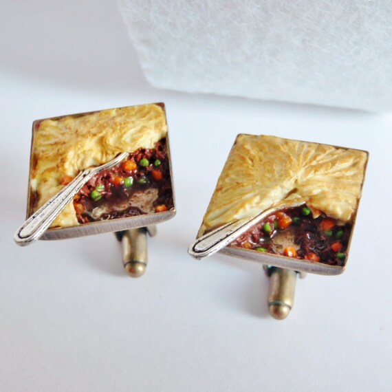 Items similar to Shepherd's Pie Cufflinks Pub Food Cufflinks Miniature Food Art Jewelry