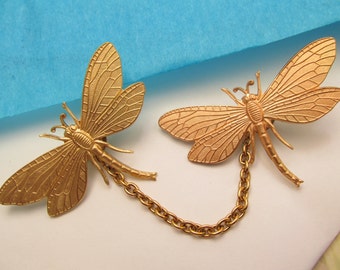 Dragonfly Sweater clips Cardigan clips collar clips Gold sweater guard dragonfly jumper clips tie tacks