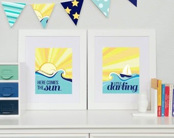 Beatles Baby, Beatles Nursery Art // Here comes the Sun ... Beatles Lyric Prints for Nursery / Child's Room // N-G32-2PS AA1