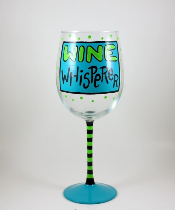 Funny Hand Painted Wine Glass WINE by TheTattooedButterfly on Etsy