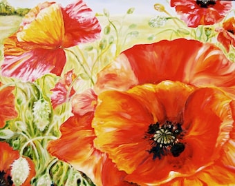 Oil Painting, Original, Large Painting, Poppies, Flower
