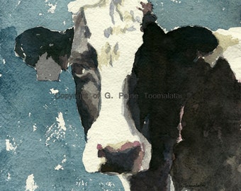 Cow painting Cow art Cow PRINT 24 x 24 canvas Cow watercolor Holstein cow painting watercolor painting black and white cow painting canvas