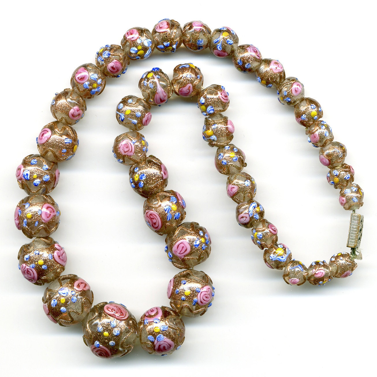 Vintage Beads Necklace Clear Glass with Sparkly