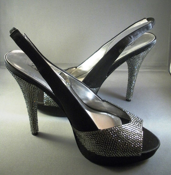 Items similar to Swarovski Crystal Encrusted Black Slingback Heels on Etsy